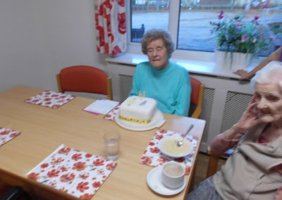 The birthday girls shared their cakes with other residents at tea time