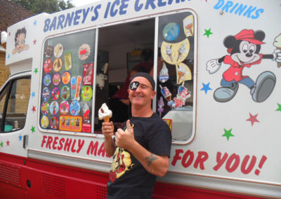 Mr Whippy ice-cream van attending Woodstock pirate-themed barbecue