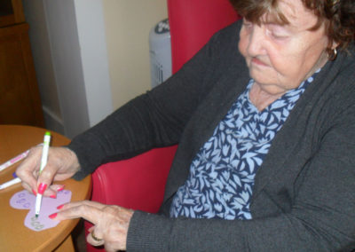 Making Valetine's paper hearts at Woodstock Residential Care Home 4