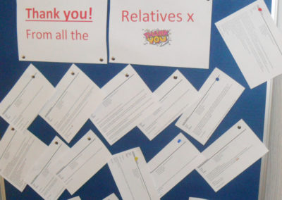Noticeboard with messages from families at Woodstock Residential Care Home