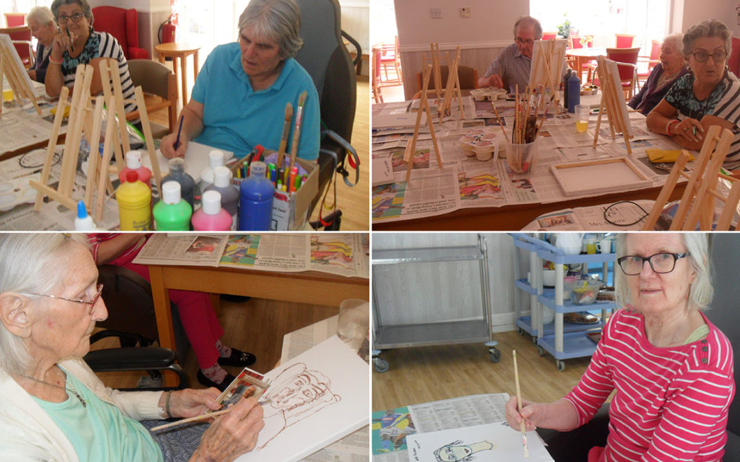 Painting portraits at Woodstock Residential Care Home