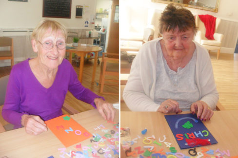 Two ladies at Woodstock Residential Care Home making birthday cards