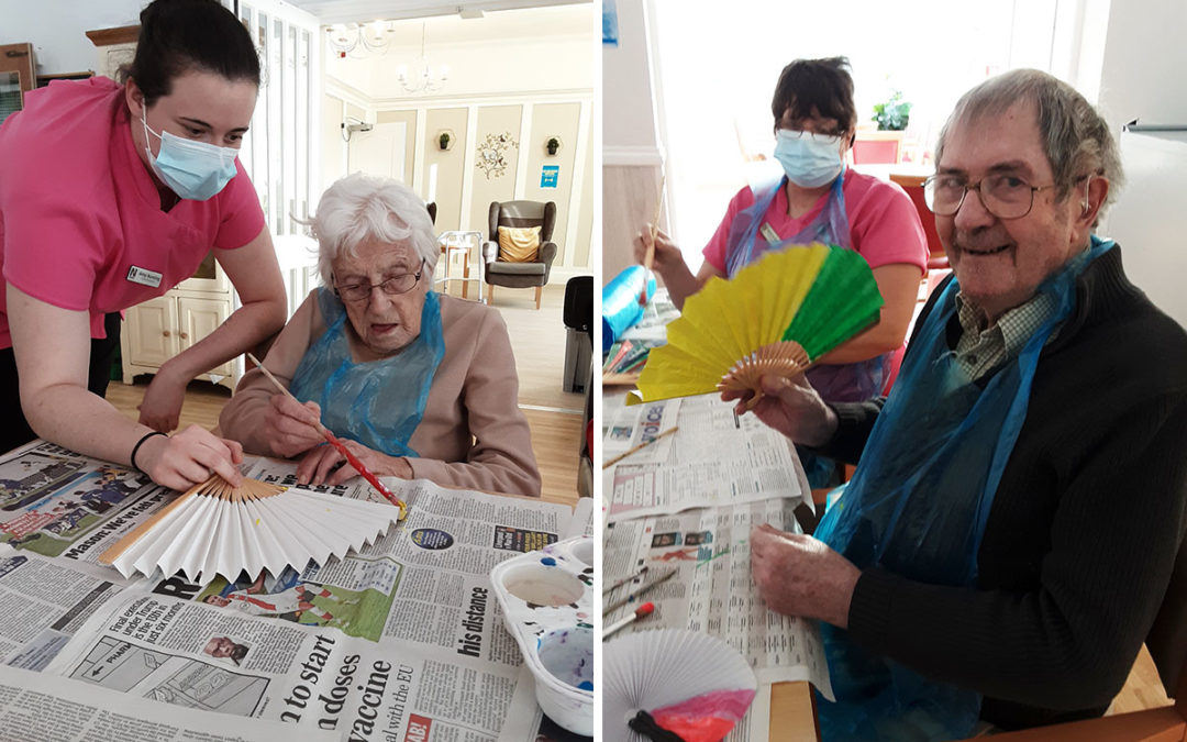 Decorating Chinese fans at Woodstock Residential Care Home
