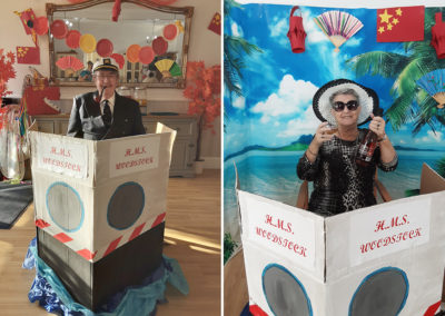 Woodstock Residential Care Home residents having photos on their virtual cruise ship