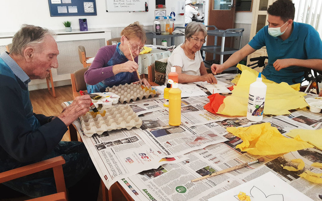 Crafting spring daffodils at Woodstock Residential Care Home