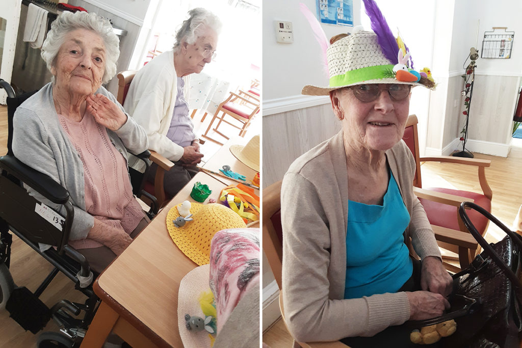 Woodstock Residential Care Home residents decorating Easter bonnets