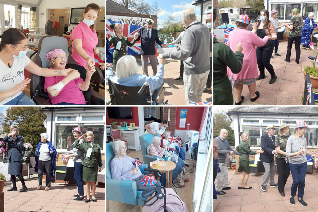 Residents and staff enjoying VE Day entertainment at Woodstock Residential Care Home