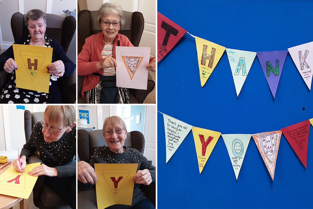 Woodstock Residential Care Home residents making a thank you banner for their stafff