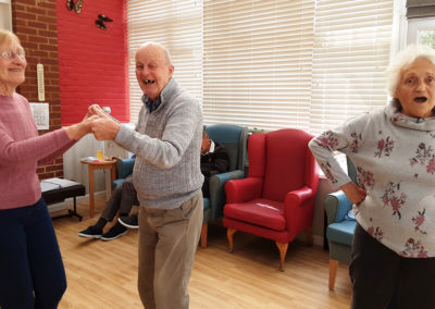 Woodstock Residential Care Home residents dancing to Rob T singing virtually