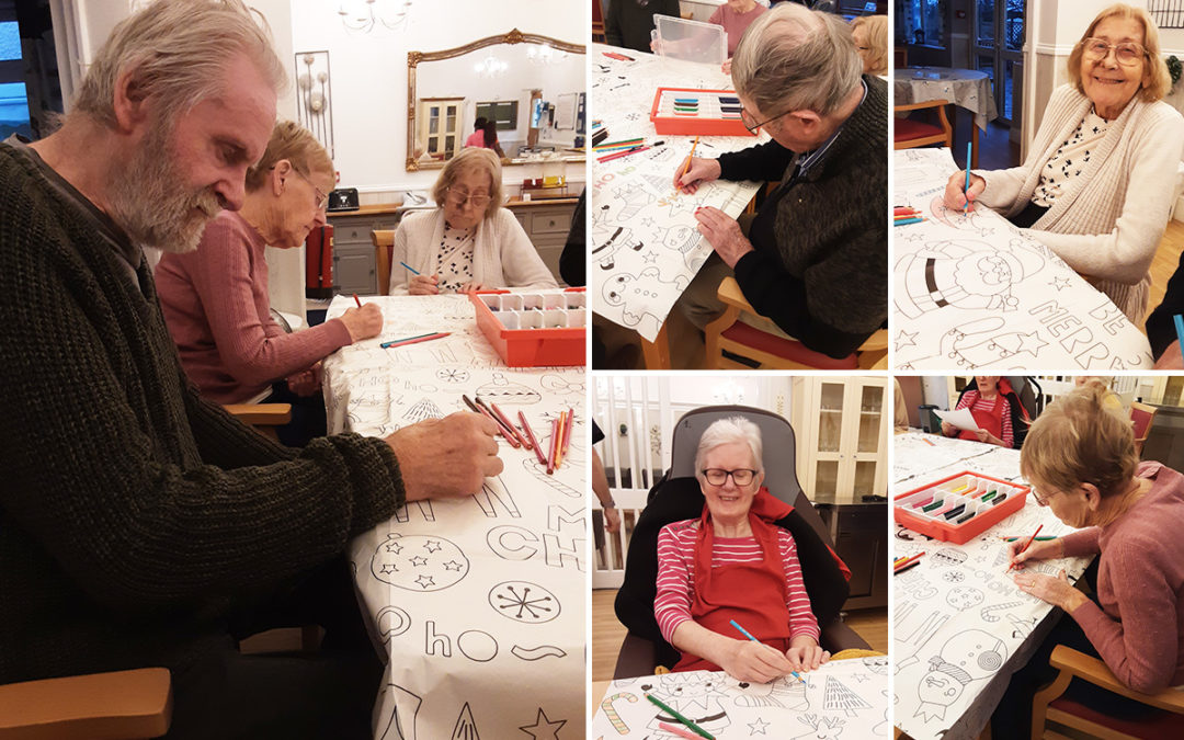Creating Christmas tablecloths at Woodstock Residential Care Home