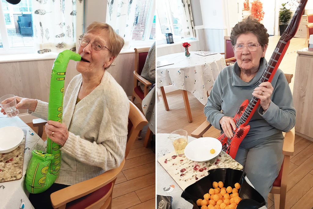 Woodstock Residential Care Home residents with inflatable musical instruments