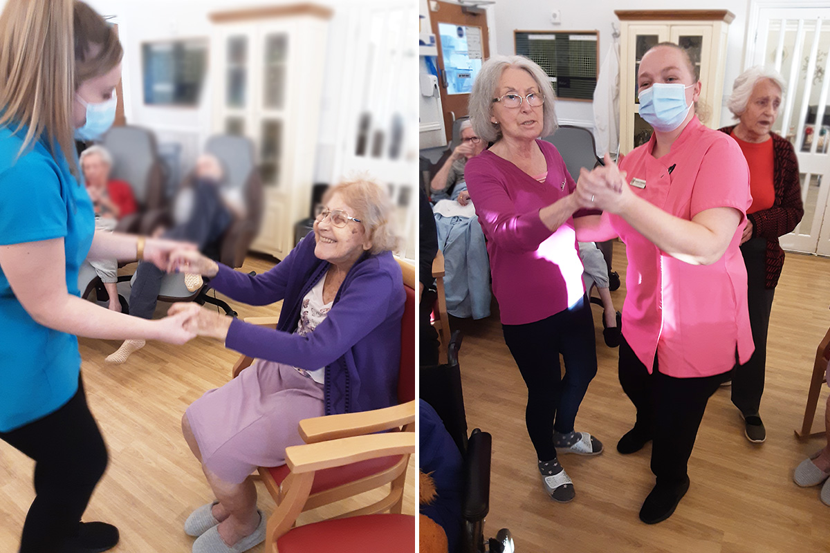 Residents and staff dancing to Rob T's music at Woodstock Residential Care Home