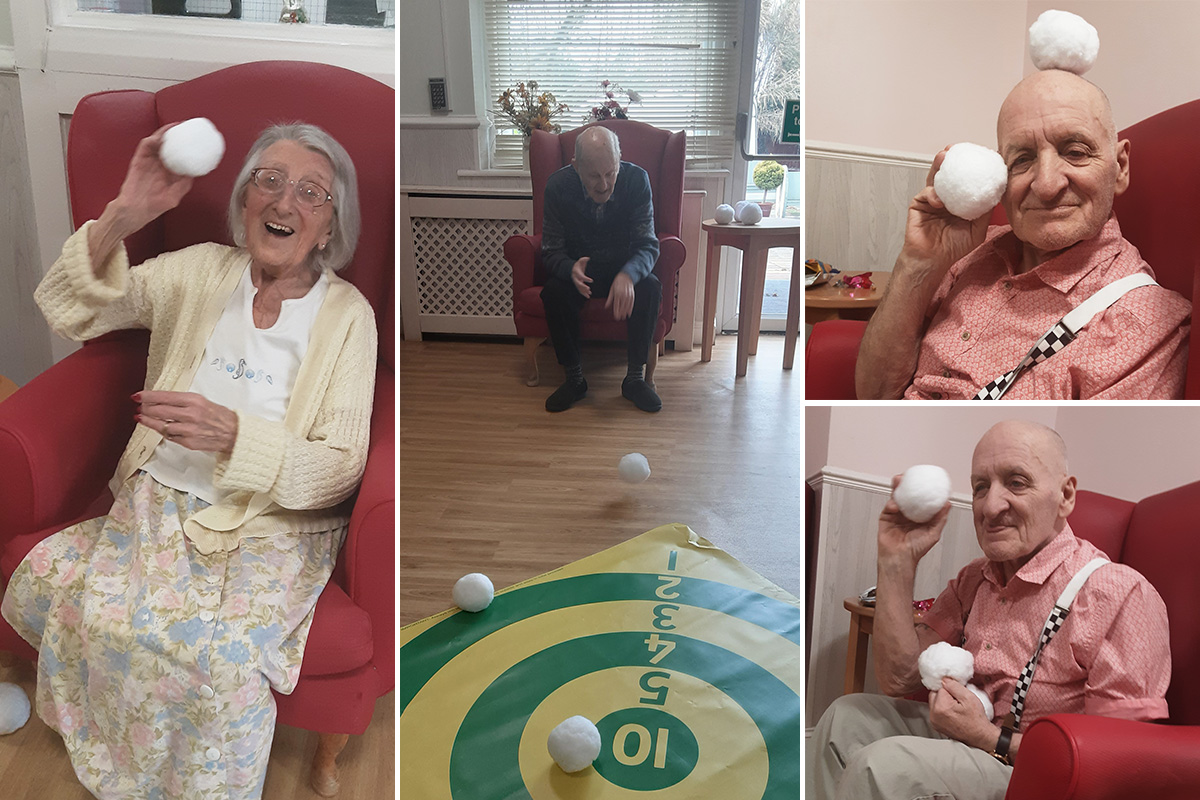 Winter Olympics themed snowball target game fun at Woodstock Residential Care Home