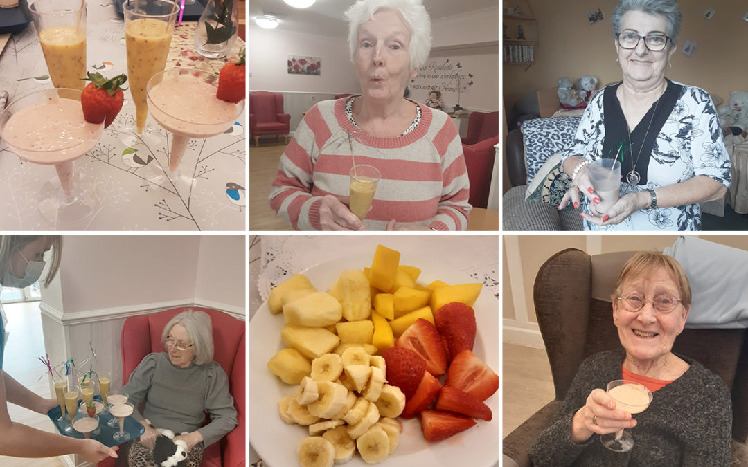 Nutrition and Hydration Week fruit smoothies at Woodstock Residential Care Home