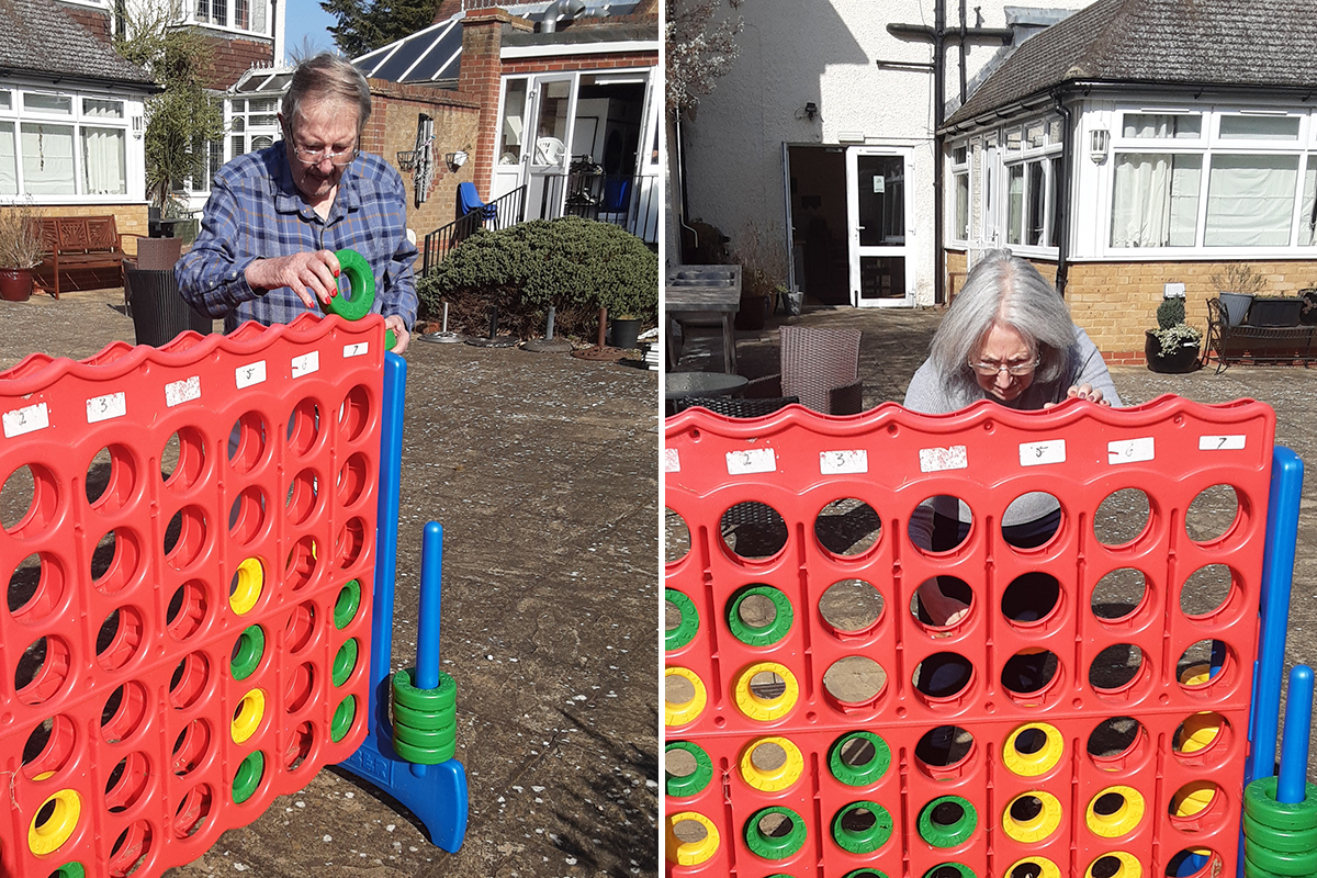 Giant Connect 4 games in the garden at Woodstock Residential Care Home