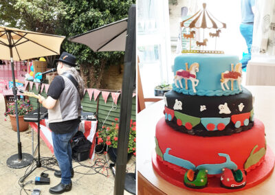 Music from Rob T and our amazing funfair cake at Woodstock Residential Care Home