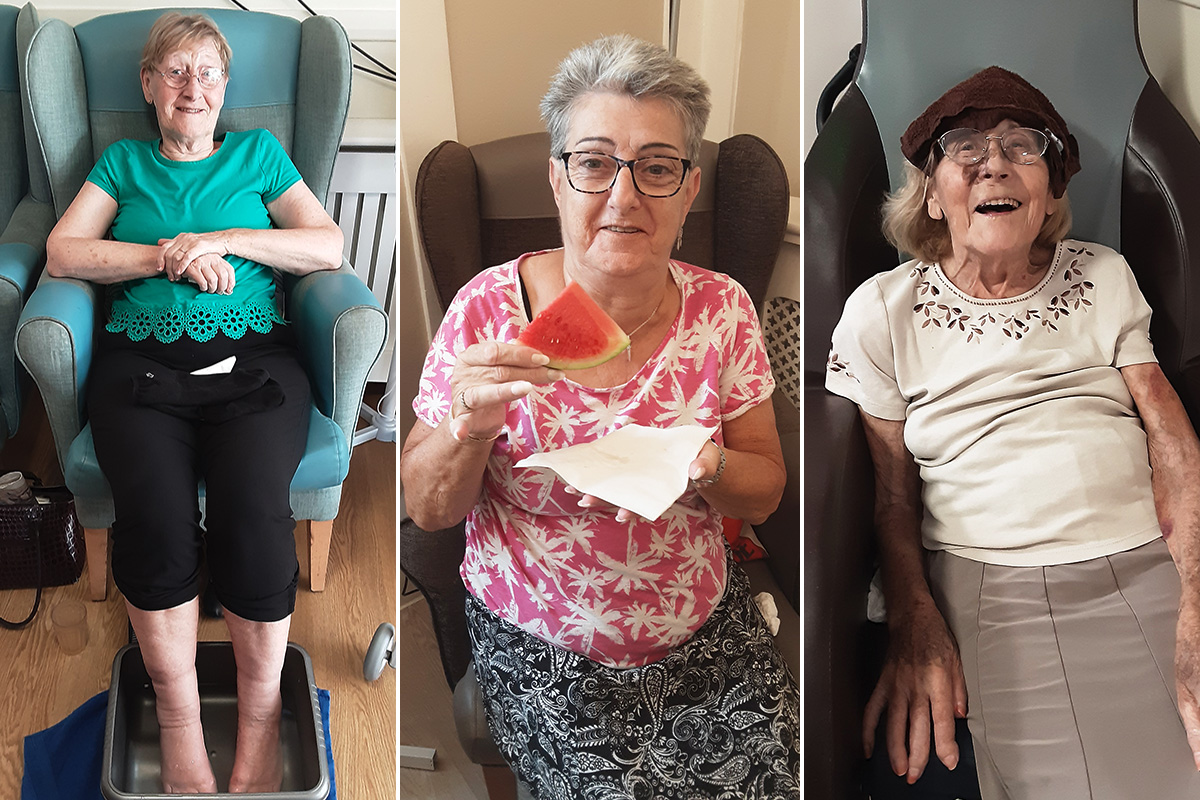 Residents keeping hydrated with fresh fruits at Woodstock Residential Care Home