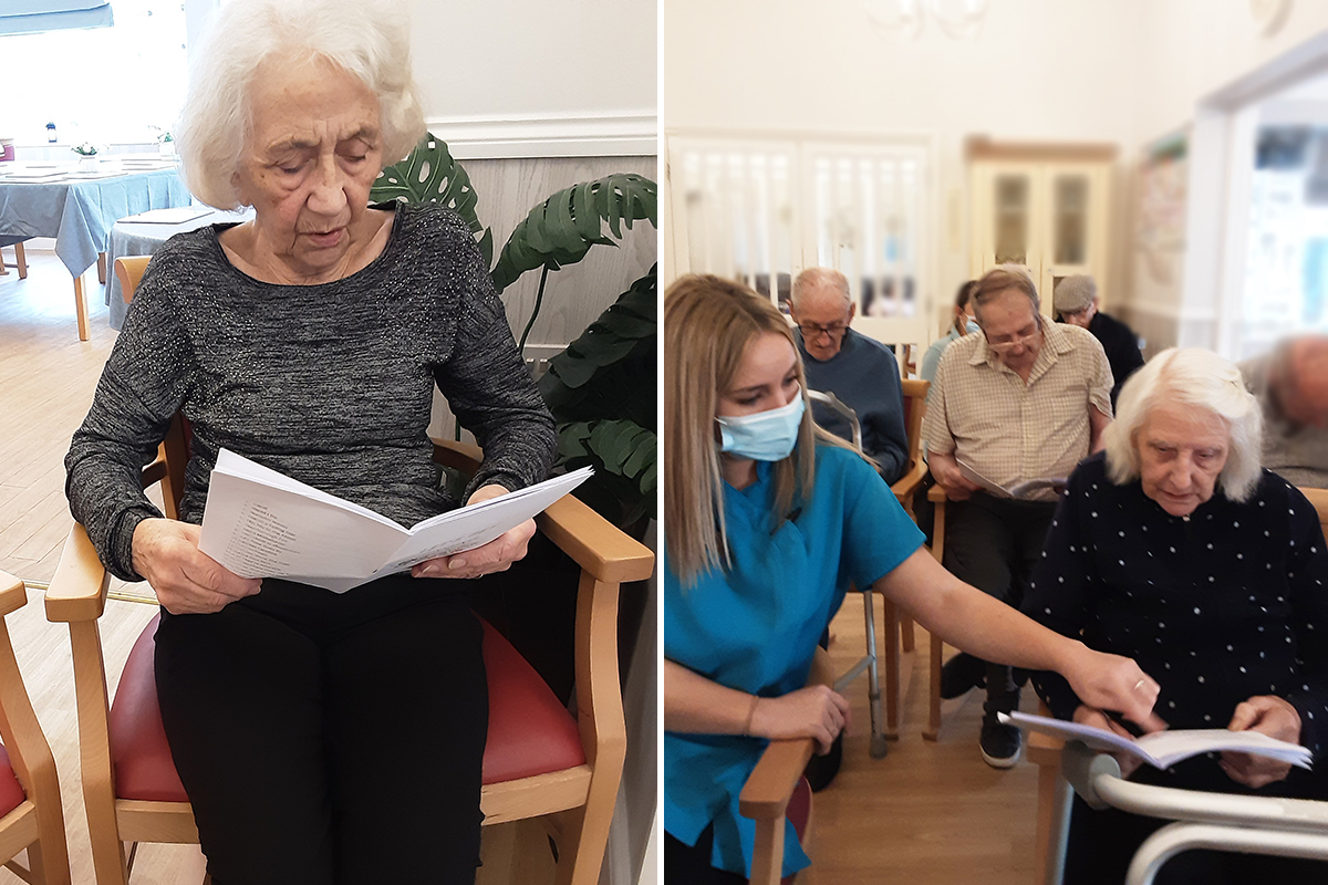 Woodstock Residential Care Home residents singing along with musician Christine