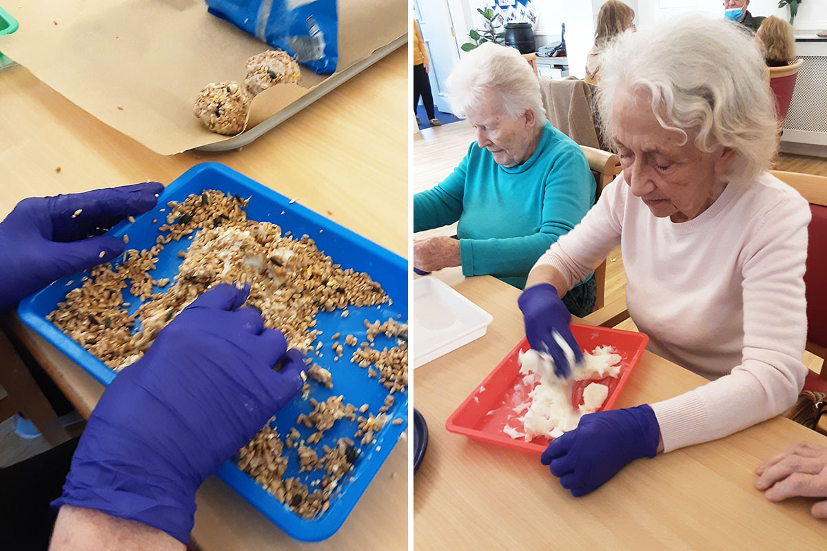 Woodstock Residential Care Home residents making seed bird feeders for their garden
