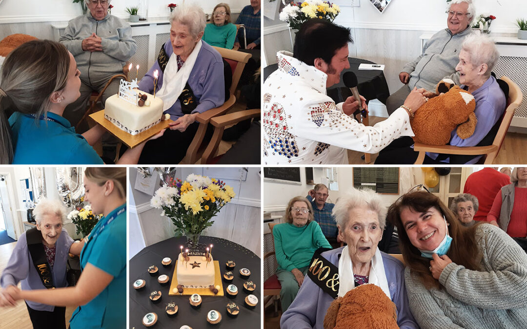Daphne enjoys 100th birthday party with Elvis at Woodstock Residential Care Home