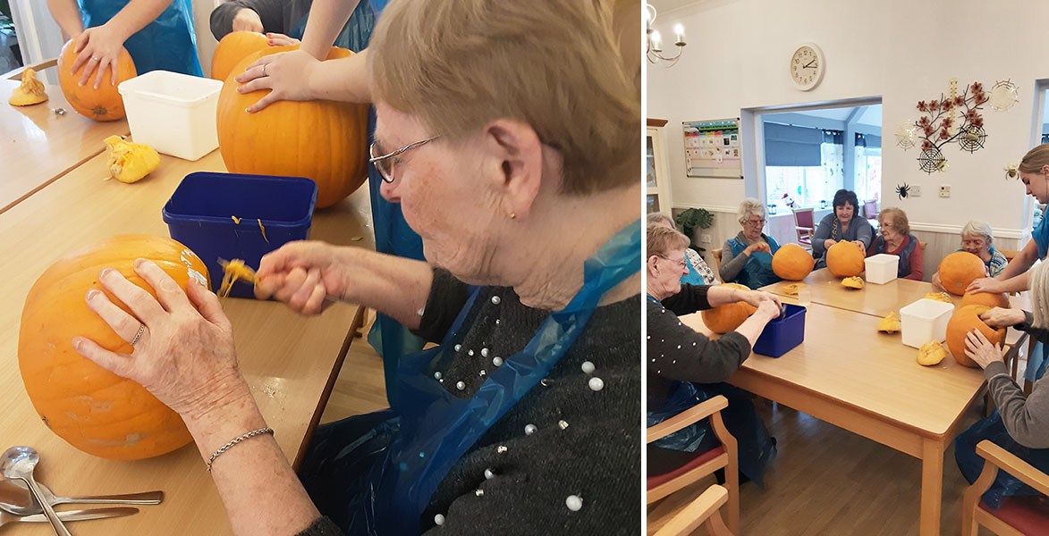 Carving pumpkins at Woodstock Residential Care Home 