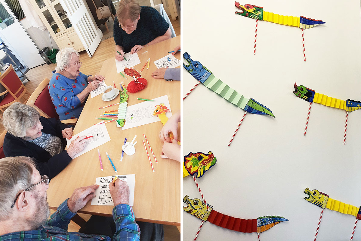 Woodstock Residential Care Home residents making Chinese Dragons