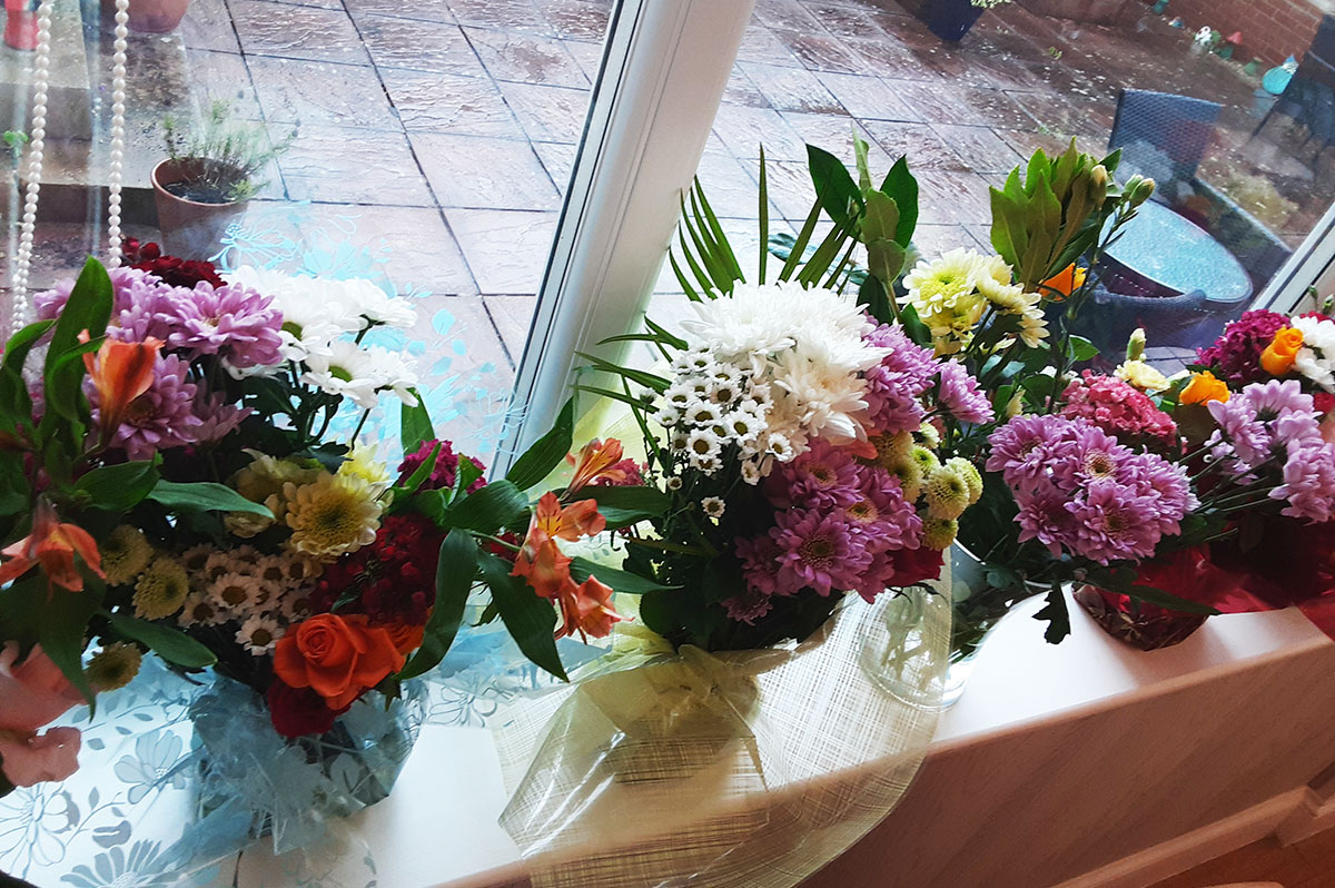 Flower arrangements at Woodstock Residential Care Home
