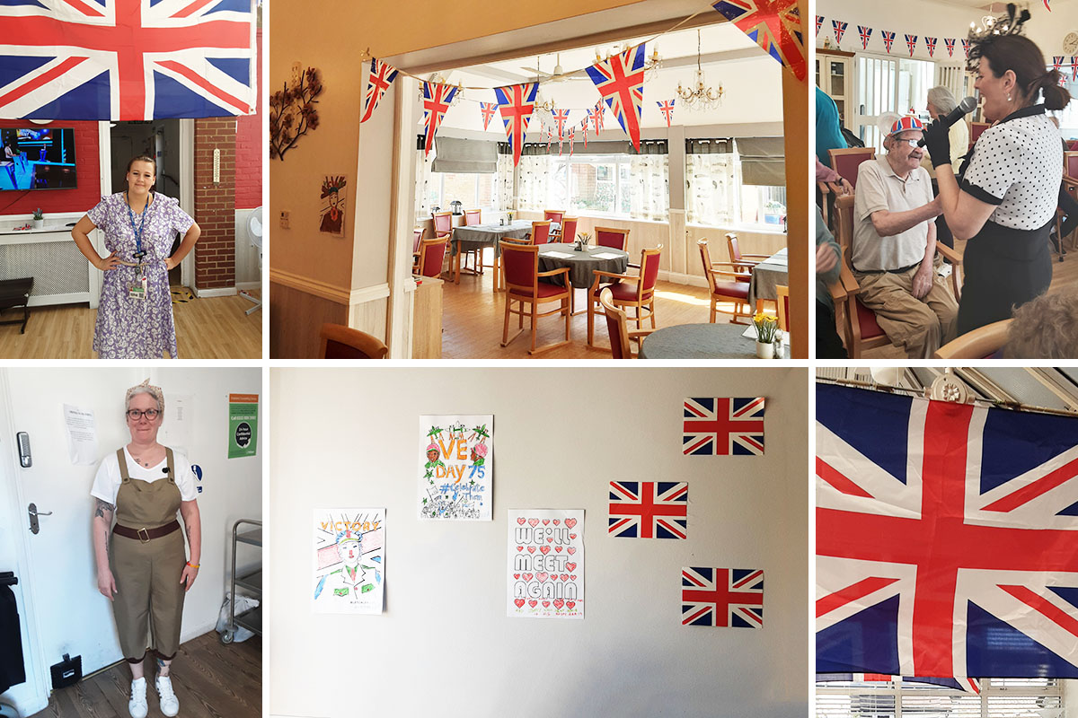VE Day decorations and music at Woodstock Residential Care Home